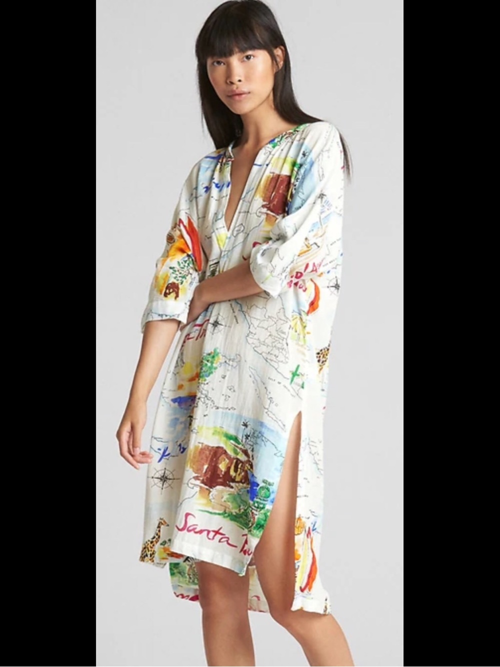 Gap Dreamwell Print Crinkle Popover  white Map Print Midi Dress
